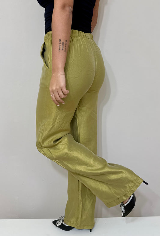 SATIN BROEK GROEN